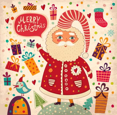 mutlu Noeller ve mutlu yeni yıl kartı Noel Baba