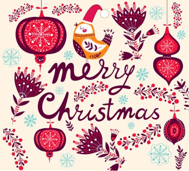 neşeli Noel kartı ile kuş