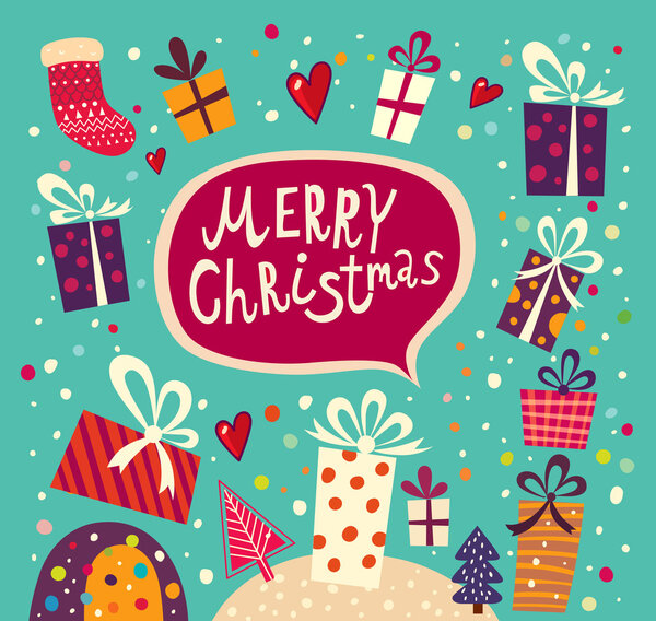 Merry Christmas and Happy New Year card with gift boxes