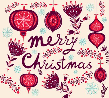 neşeli Noel kartı ile çiçek öğeleri