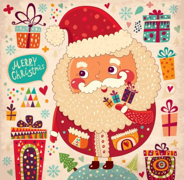 mutlu Noeller ve mutlu yeni yıl kartı Noel Baba