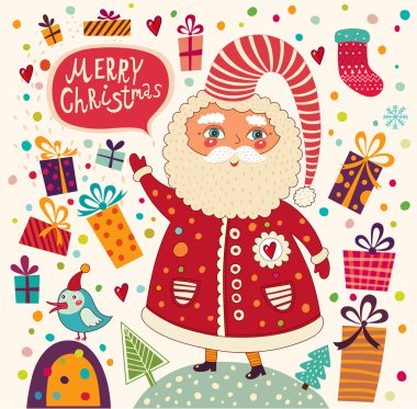 mutlu Noeller ve mutlu yeni yıl kartı Noel Baba