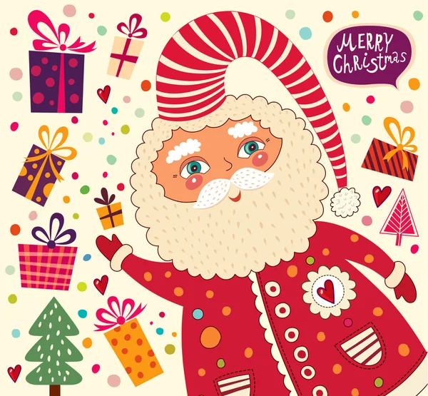 Feliz Navidad y Feliz Año Nuevo con Santa — Vector de stock