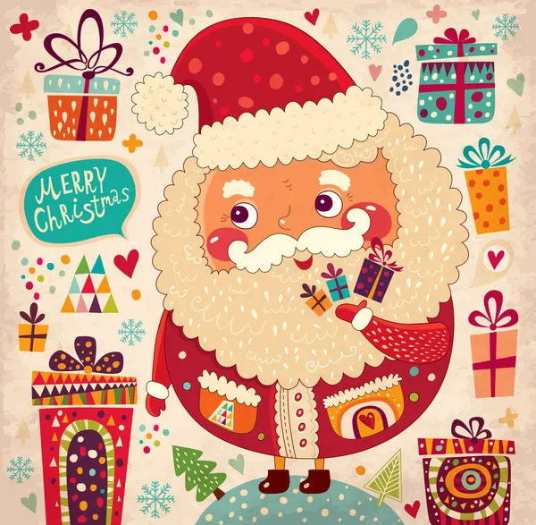 Feliz Natal e Feliz Ano Novo cartão com Papai Noel — Vetor de Stock