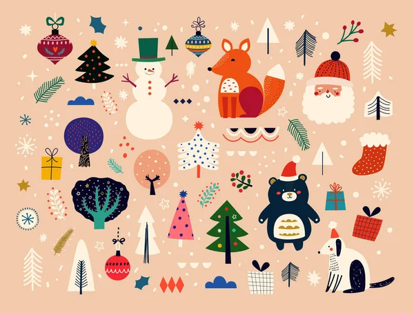 Kerstvakantie Elementen Collectie Kleurrijke Vector Illustratie — Stockvector