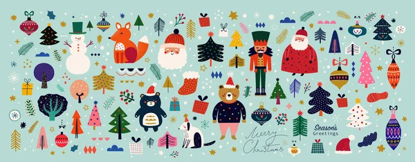 Коллекция Элементов Рождественских Праздников Красочные Векторные Иллюстрации — стоковый вектор