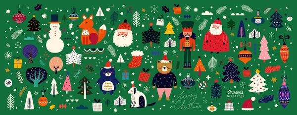 Colección Elementos Navideños Ilustración Vectores Coloridos — Vector de stock