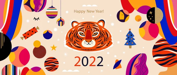 Banner Decorativo Año Nuevo Con Tigre Símbolo 2022 Años Feliz — Vector de stock