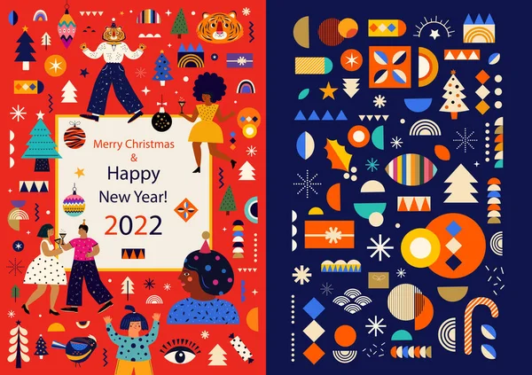 Feliz Natal Ano Novo Cartazes Ilustração Vetorial Colorido — Vetor de Stock