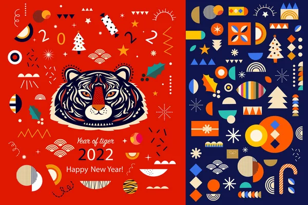 Bandiera Decorativa Capodanno Con Tigre Simbolo Del 2022 Anno Felice — Vettoriale Stock