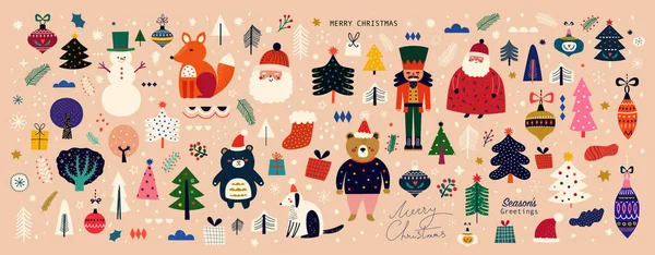 Noel Tatil Unsurları Koleksiyonu Renkli Vektör Illüstrasyonu Vektör Grafikler
