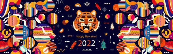 Nyår Dekorativ Banner Med Tiger Symbol För 2022 Glad Kinesisk Stockillustration