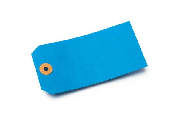 Μπλε χαρτόνι ή χαρτί ταμπέλα αποσκευών που απομονώνονται σε λευκό — Φωτογραφία Αρχείου