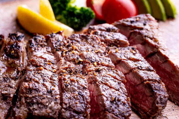 This is a macro shot of grilled delicious beef.