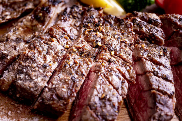 This is a macro shot of grilled delicious beef.