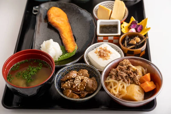 Cucina Giapponese Variopinta Colazione Pasti Fissi — Foto Stock