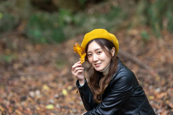 Beautiful Autumn Leaves Beautiful Japanese Women Japa — Fotografia de Stock