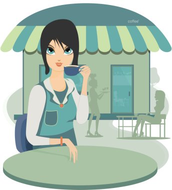 Woman sipping coffee. clipart
