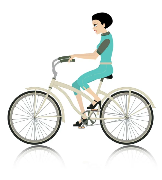 Mujer montando en bicicleta . — Vector de stock