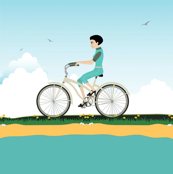 Mujer montando en bicicleta . — Archivo Imágenes Vectoriales