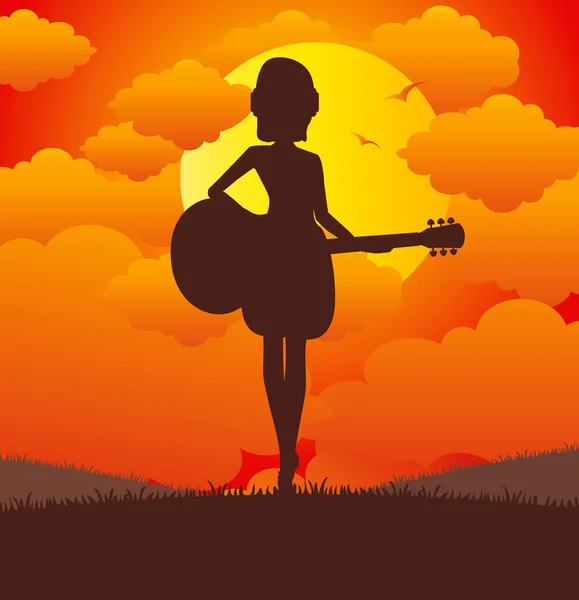 Gitar çalan kadın — Stok Vektör