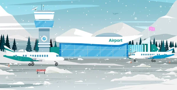 Aeropuerto Nevado Pesado Hizo Las Pistas Llenas Nieve — Vector de stock