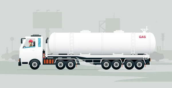 Workers Driving Petrol Truck Traffic — Image vectorielle