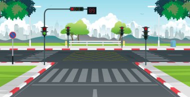 Trafik ışıkları ve tabelalar şehirdeki kavşaklarda sergileniyor..