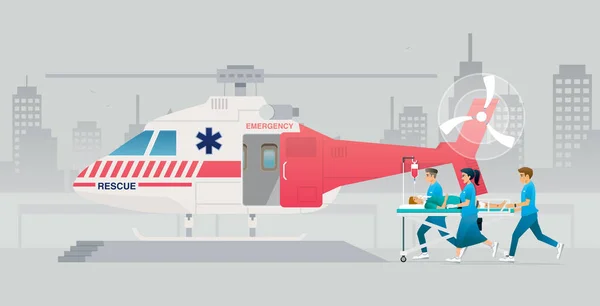 医护人员正在用救援直升机运送昏迷病人 — 图库矢量图片