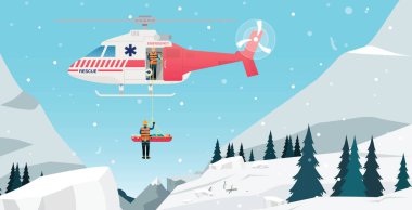 Kurtarma ekipleri karlı dağlardaki kurbanlara yardım etmek için helikopter kullanıyor..