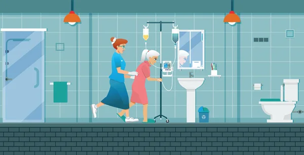 Nurses Helping Elderly Patients Use Restroom — Stock Vector