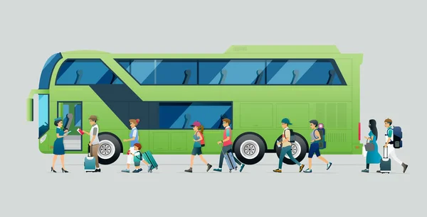 Operatorka Autobusu Turystycznego Sprawdza Bilety Bagaż Pasażerów — Wektor stockowy