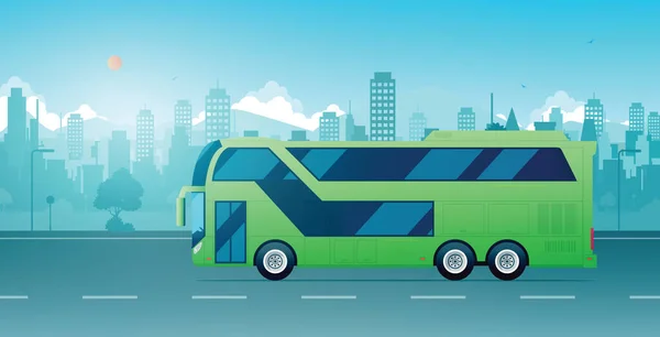 Autobuses Turísticos Dos Pisos Están Conduciendo Las Carreteras Ciudad — Vector de stock