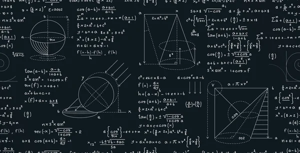 黑板上有数学公式方程的无缝隙背景矢量教育 — 图库矢量图片