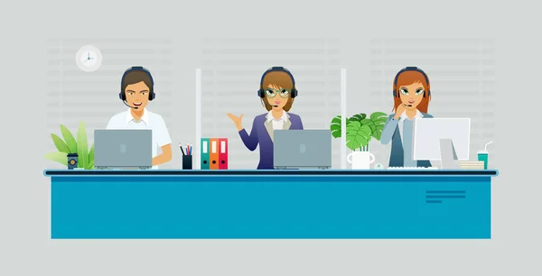 Call Center Staff Calling Customers Computer — Vector de stock