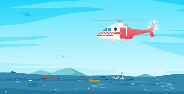 Рятувальні Вертольоти Шукають Вцілілих Морській Аварії — стоковий вектор