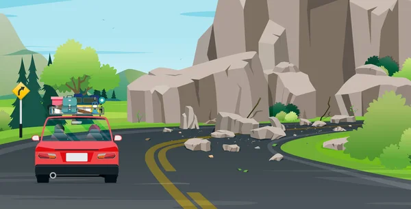 Rocks Fell Mountains Roads Cars Could Pass — Stockvektor