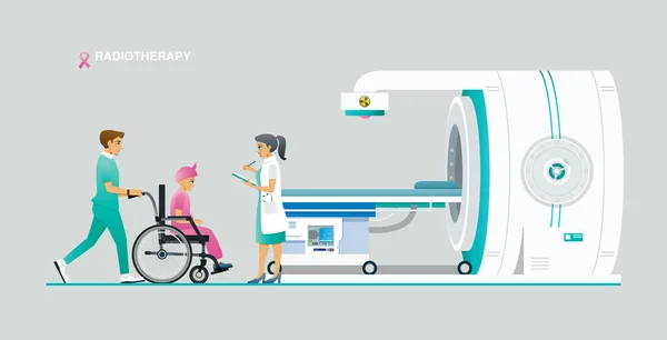 Nursing Assistants Taking Cancer Patients Radiotherapy — Stockvector