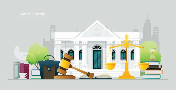 Edificio Judicial Con Escalas Códigos Jurídicos — Vector de stock