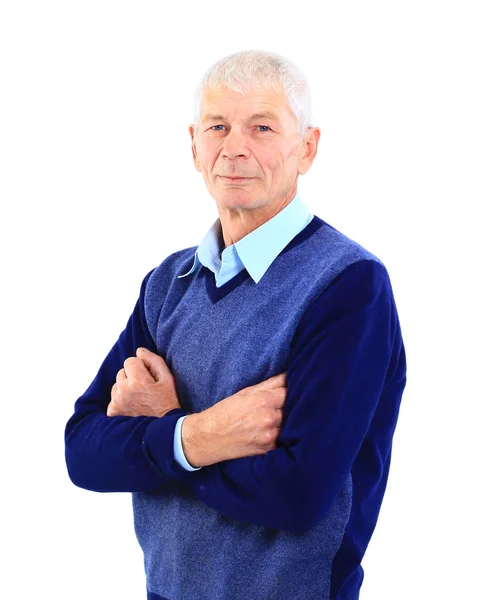 Retrato de um homem sênior de sucesso em pé sobre fundo branco — Fotografia de Stock