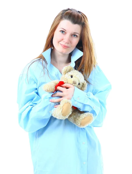 Krásná dívka drží medvěd — Stock fotografie
