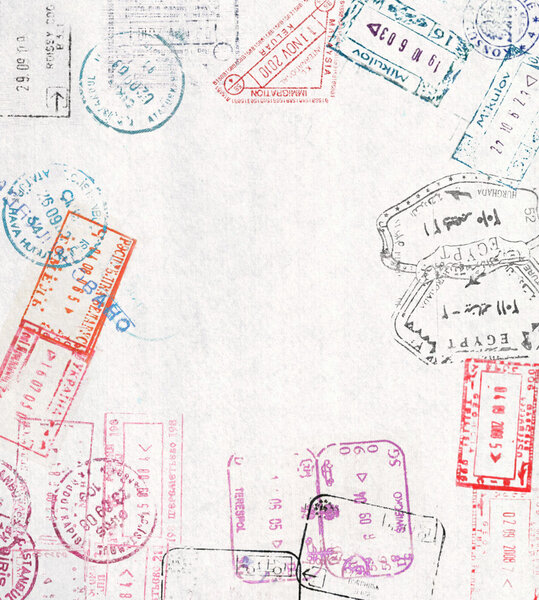 Travel background with different passport stamps