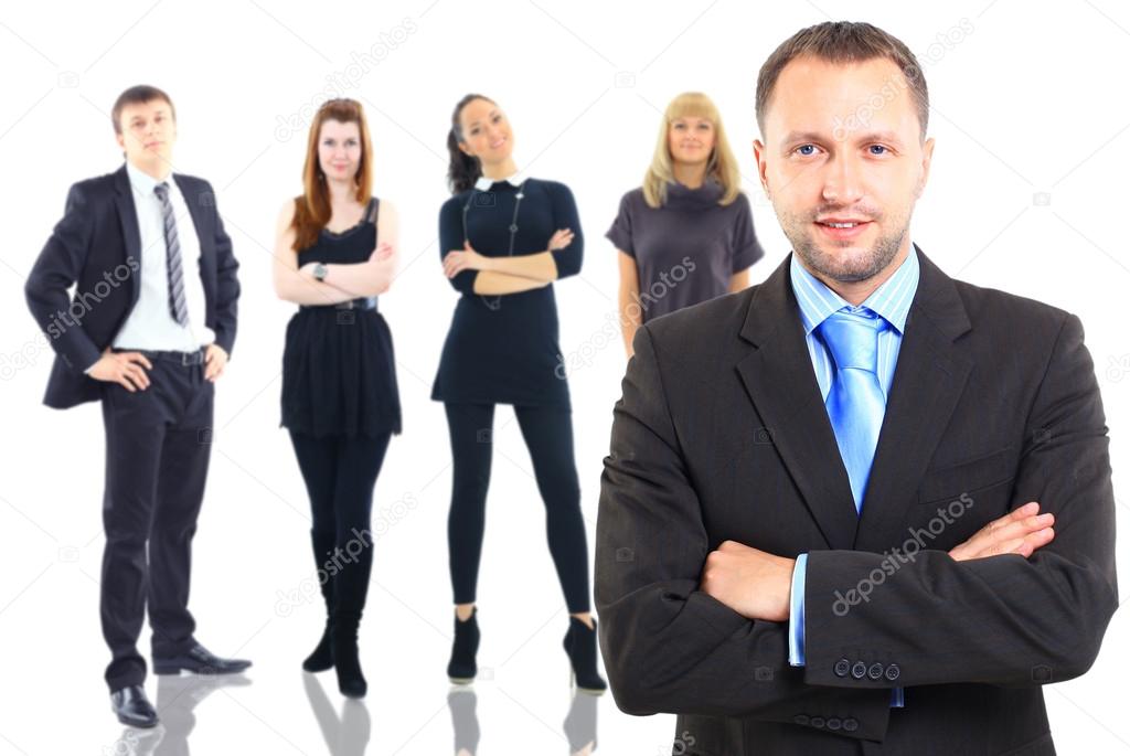 business man and his team isolated over a white background