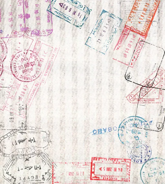 Travel background with different passport stamps — Stock Photo, Image