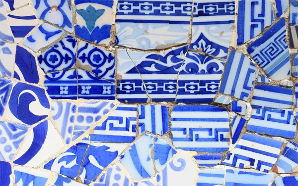 Close-up of the ceramics in Park Guell Barcelona created by Gaudi — Stock Photo, Image