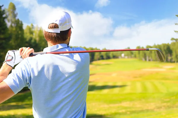 Atletický Mladý Muž Hrající Golf Golfclub — Stock fotografie