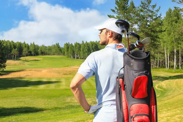 Golf Player Walking Carrying Bag Course Summer Game Golfing — Stock Photo, Image