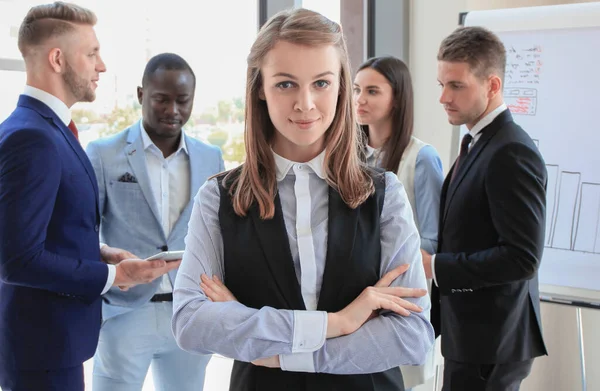 Rostro Mujer Hermosa Fondo Gente Negocios — Foto de Stock