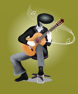 gitar adam gitar nota ve ses dalgaları ile oynama