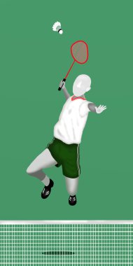 Badminton: badminton oyuncu atlama ve bir raketle hits.